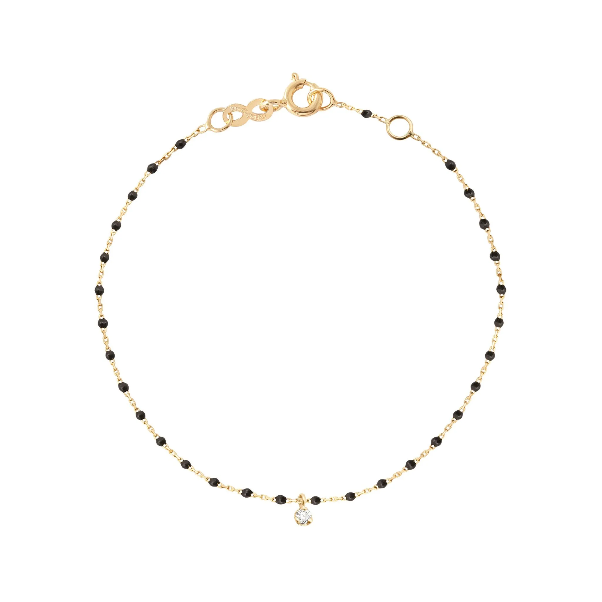 Mini Gigi Black bracelet, Yellow Gold 1 Diamond, 6.7"