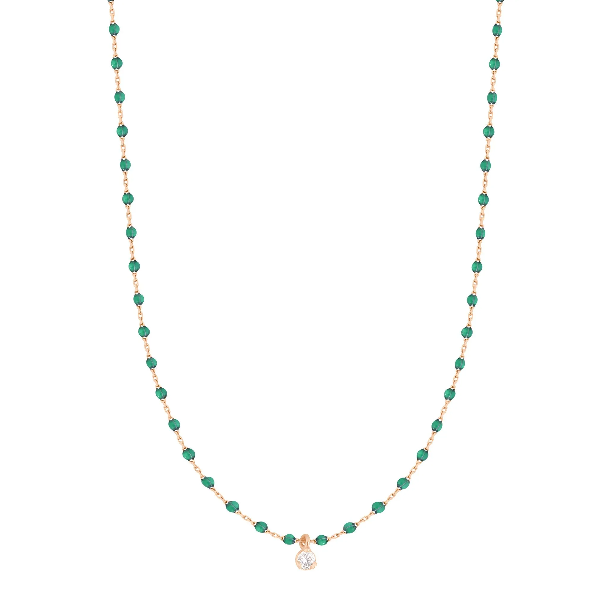 Mini Gigi Emerald necklace, Rose Gold 1 Diamond, 15.7"