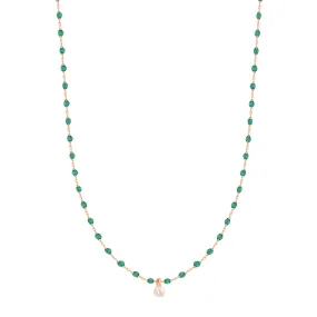 Mini Gigi Emerald necklace, Rose Gold 1 Diamond, 15.7"