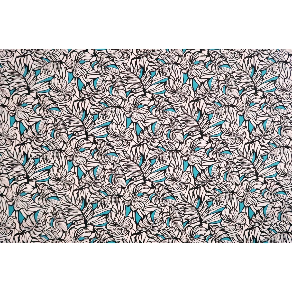 Modern Leaf Print Cotton Fabric -|Turquoise & Black WHT-0010C