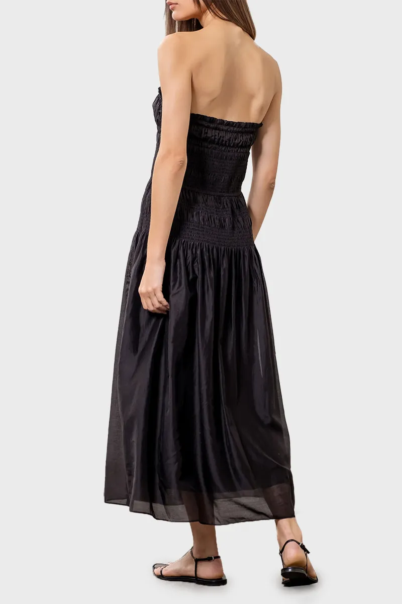 Moon River Pleated Strapless Midi Dress