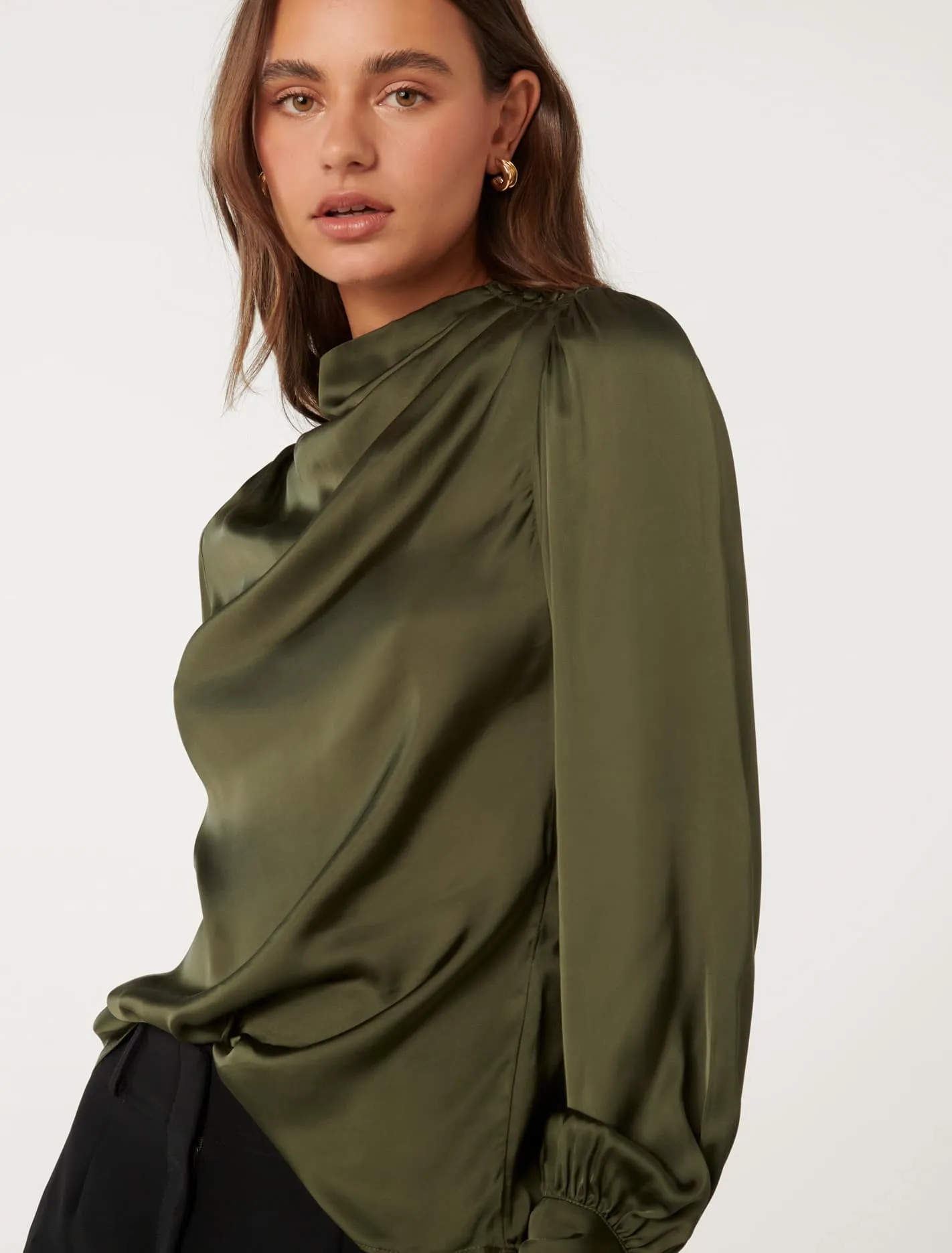 Nancy Drape Neck Button Blouse