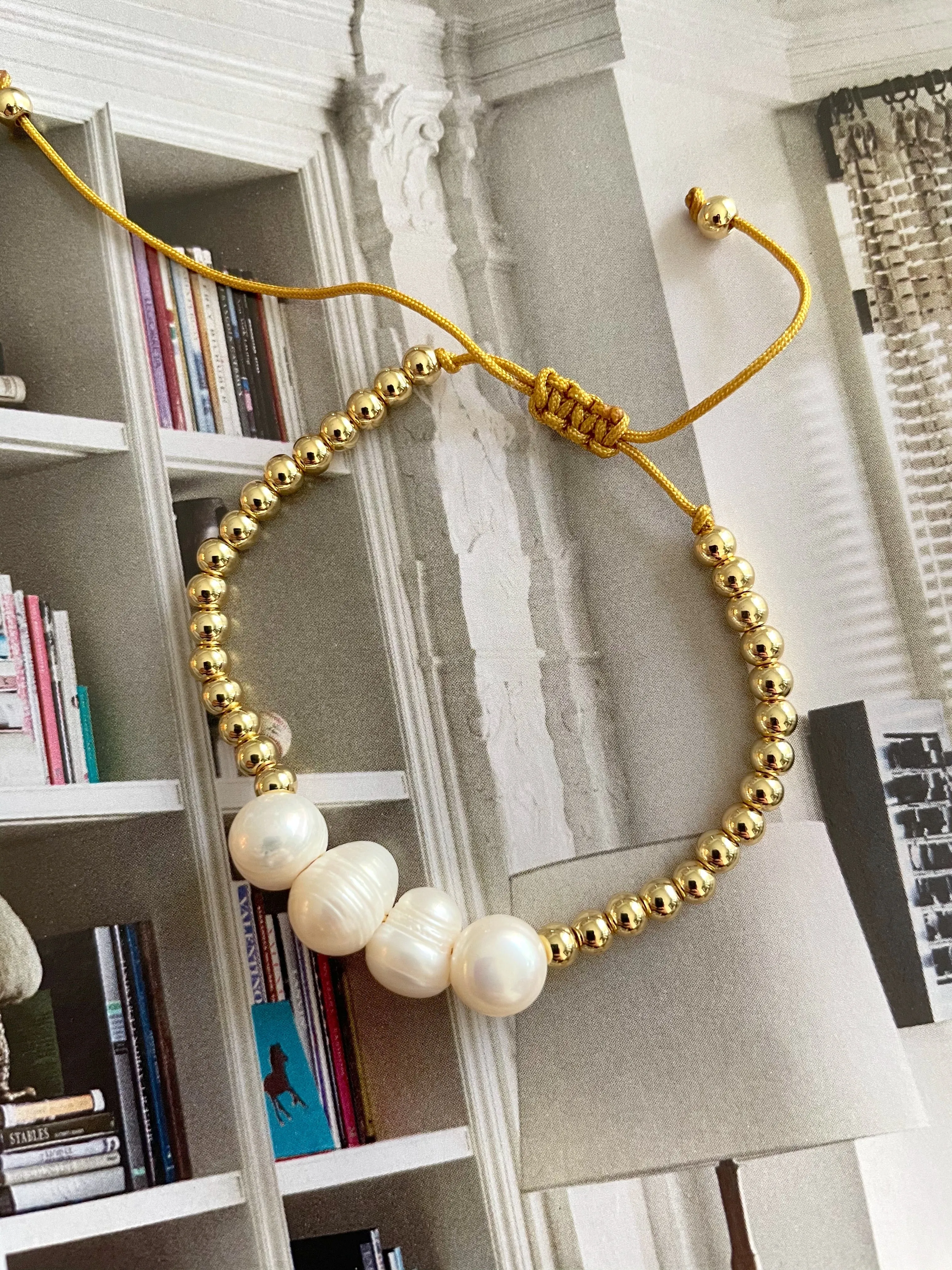 Natural pearls gold beaded adjustable bracelets