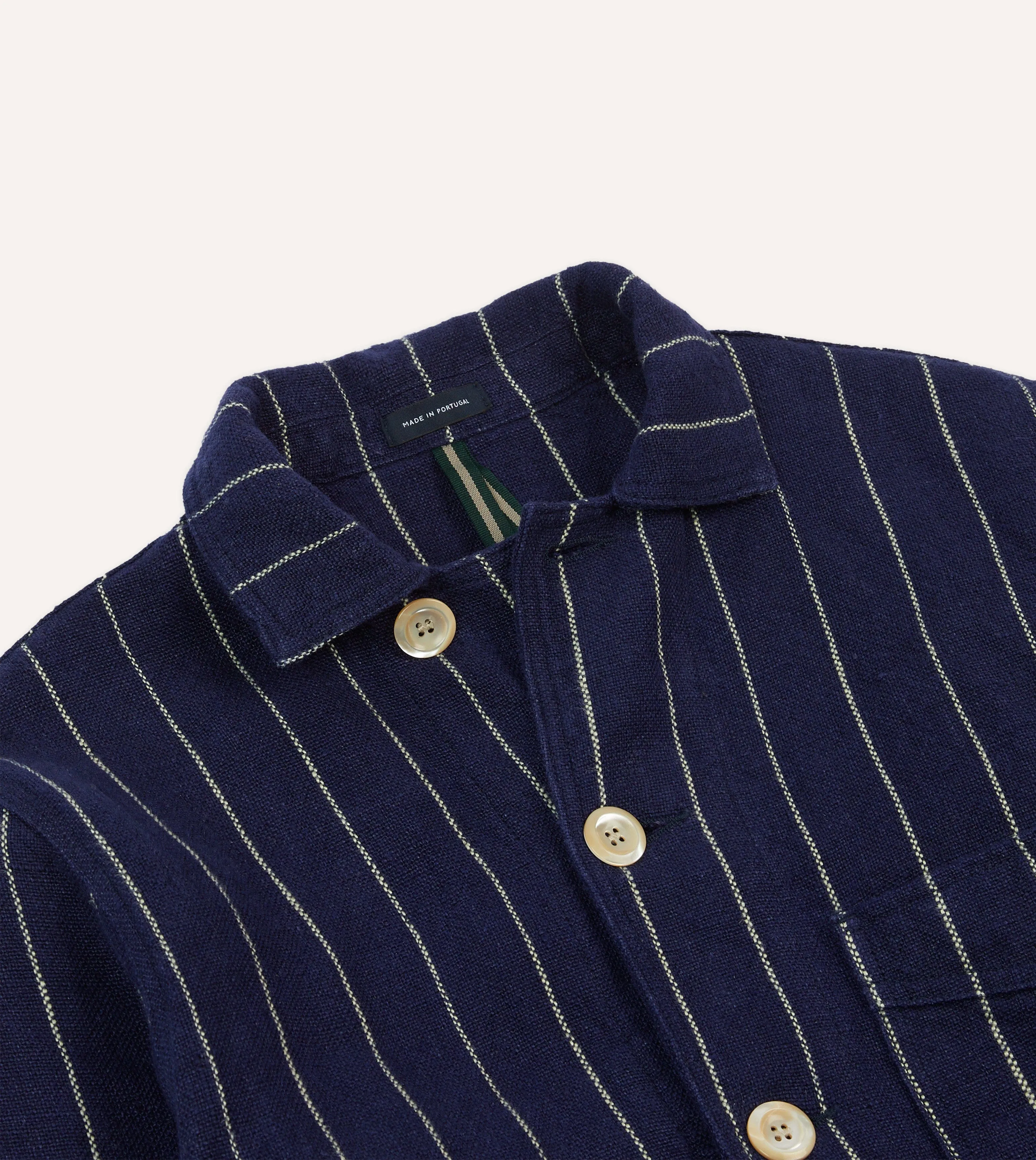 Navy Pinstripe Heavy Linen Five-Pocket Chore Jacket