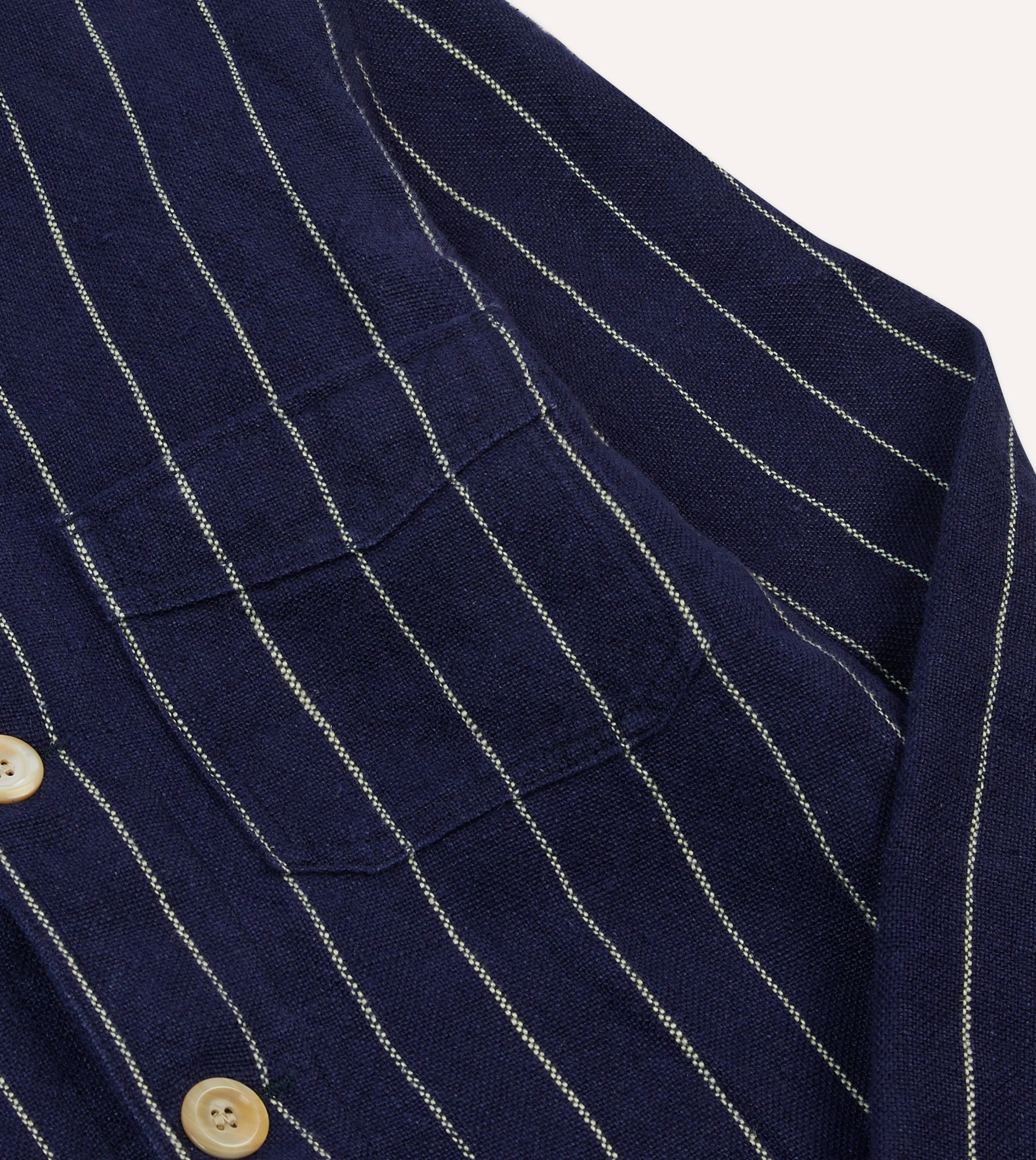 Navy Pinstripe Heavy Linen Five-Pocket Chore Jacket