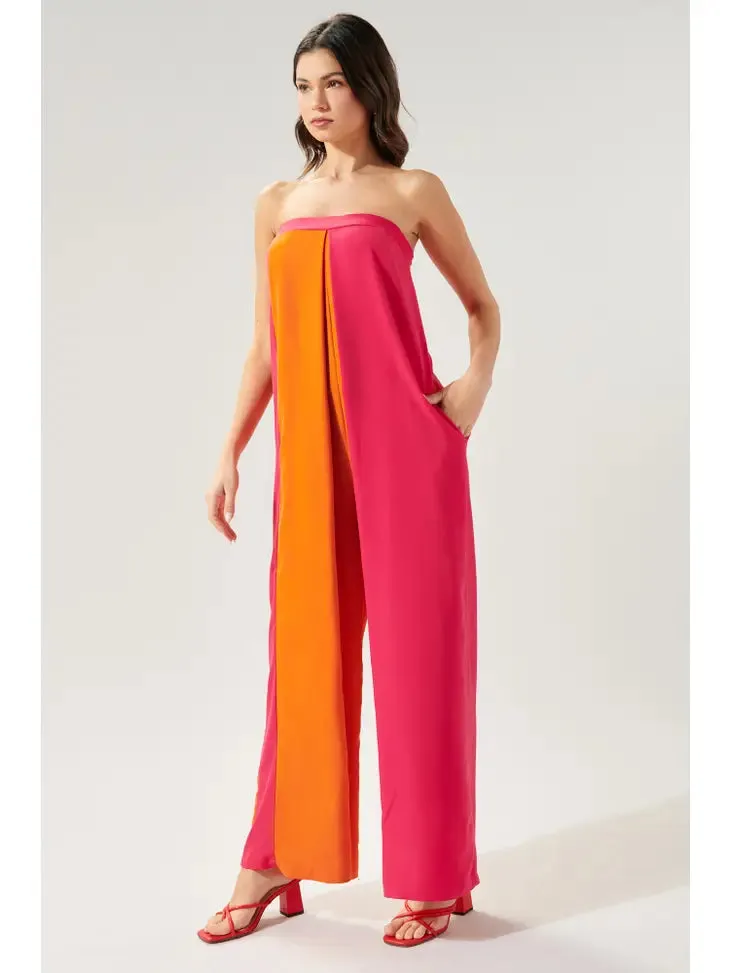 Orange Turns Pink Color Block Jumpsuit