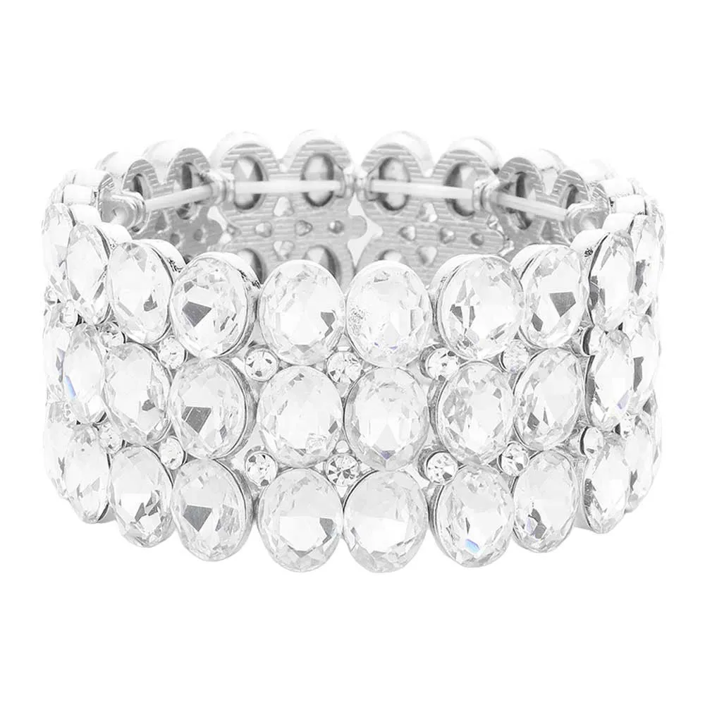 Oval Stone Cluster Stretch Evening Bracelet