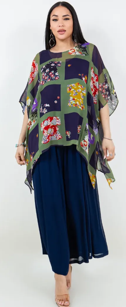 Oversize Flower Garden Tunic Top Lagenlook Boho Hippie Chic SML-6X 