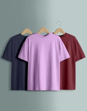 Pack of 3 Oversized Tees: Maroon & Lilac & Navy