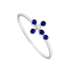 Pearled Cross Diamond Lapis Ring, White Gold, Size 6.25