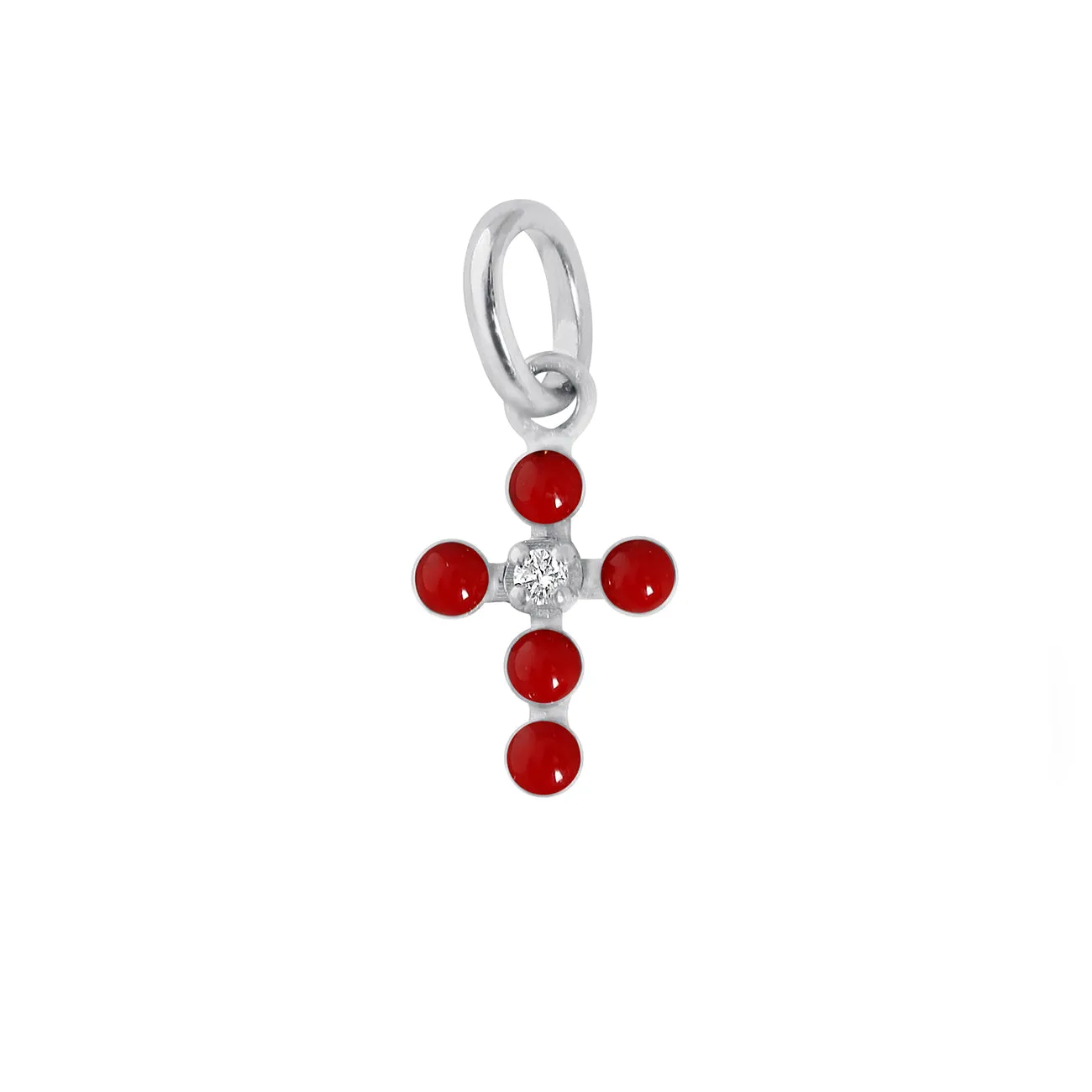 Pearled Cross Diamond Pendant, Ruby, White Gold