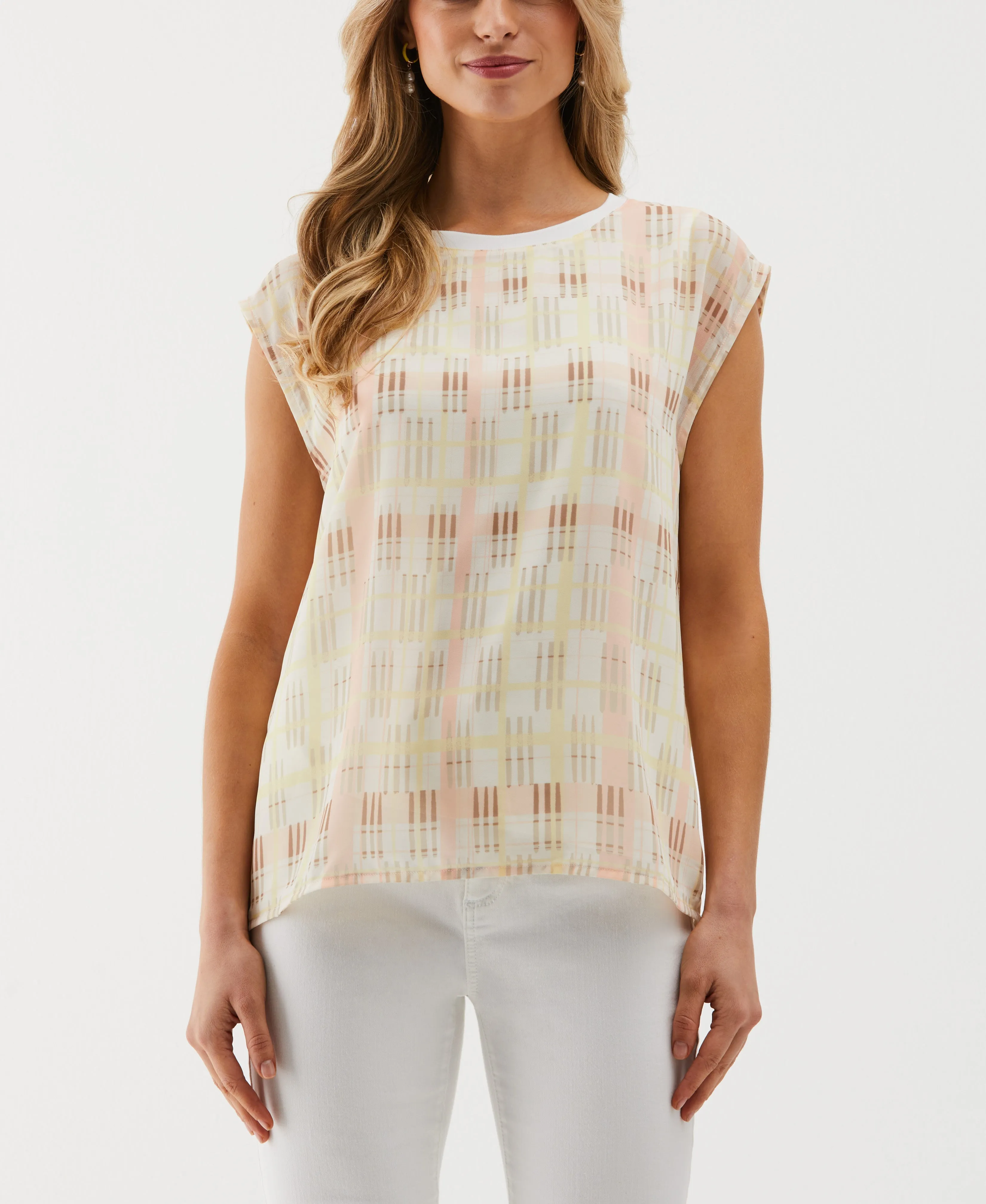 Petite Crosshatch Print Top