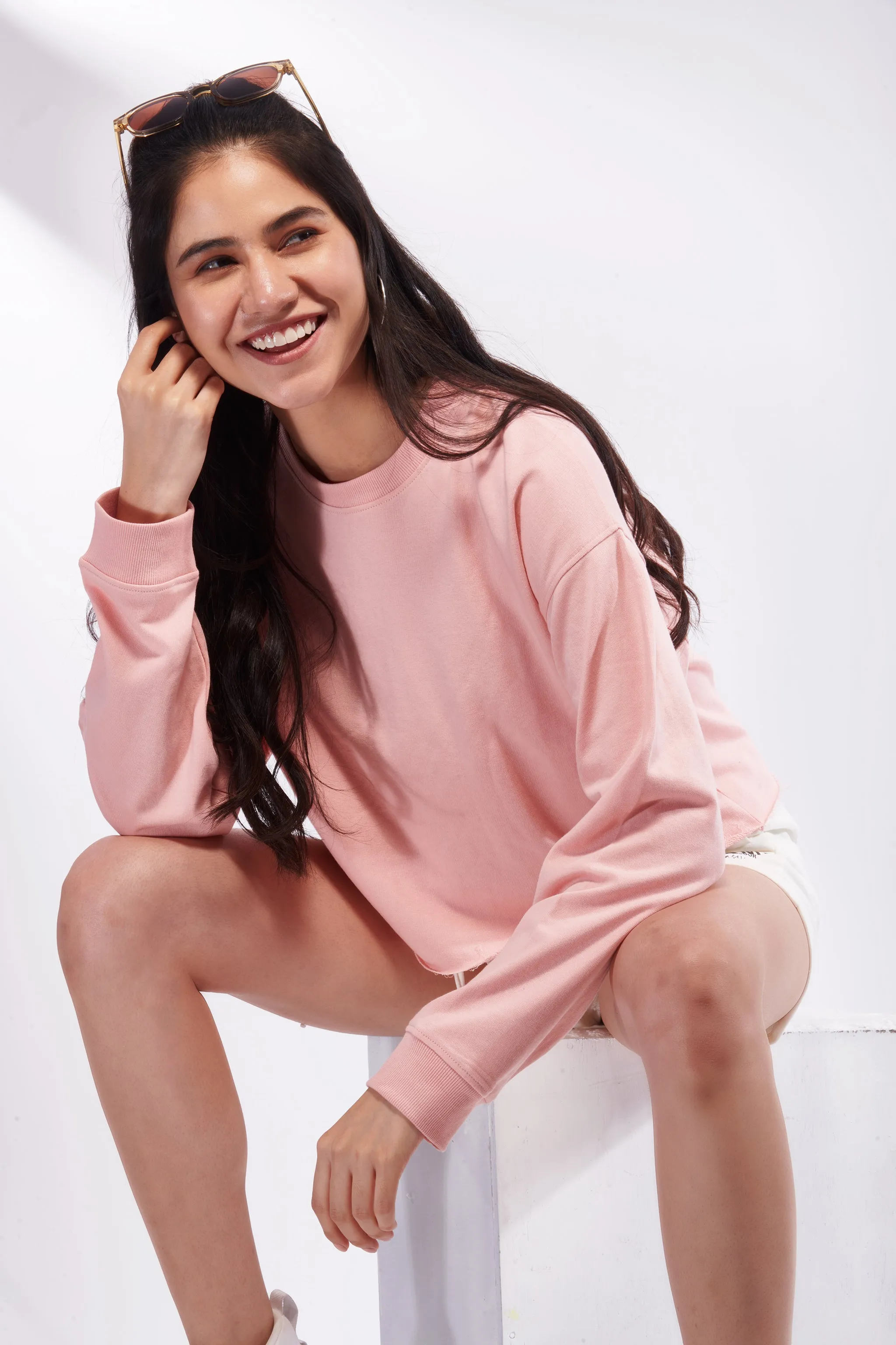 Pink Crop Casual Sweatshirt