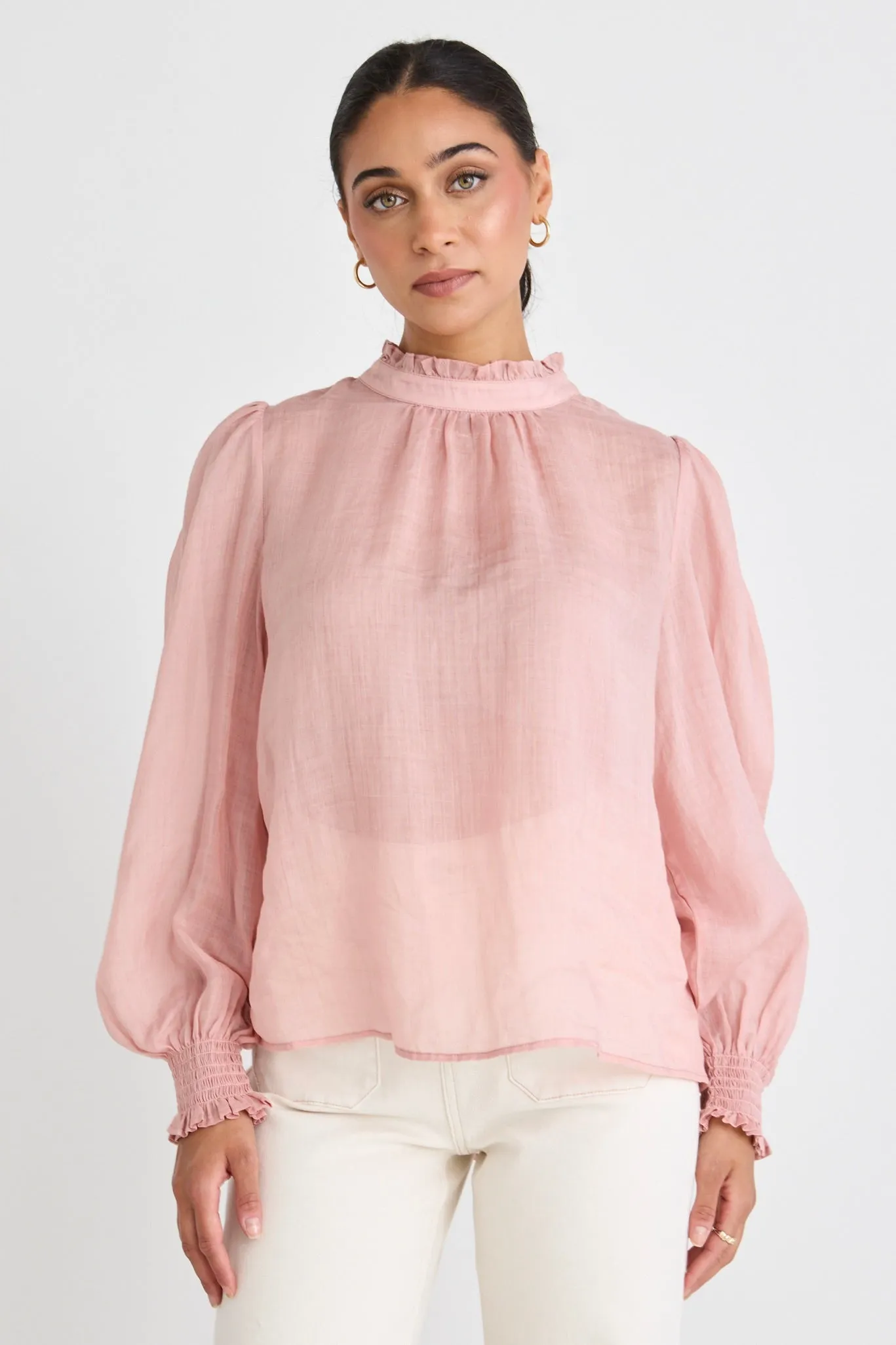 Poet Blush Semi Sheer High Neck Relaxed Top