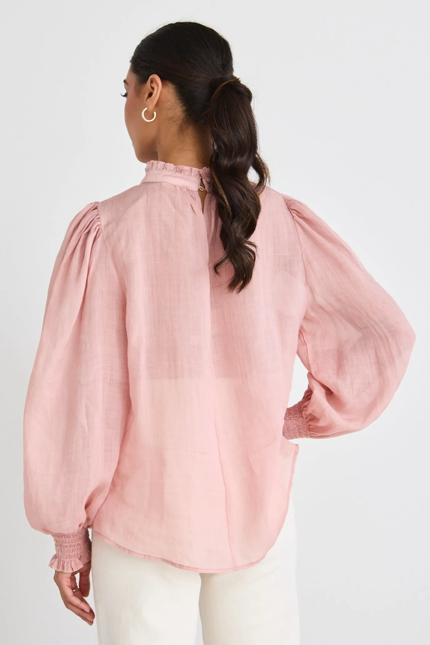 Poet Blush Semi Sheer High Neck Relaxed Top