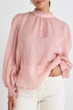 Poet Blush Semi Sheer High Neck Relaxed Top