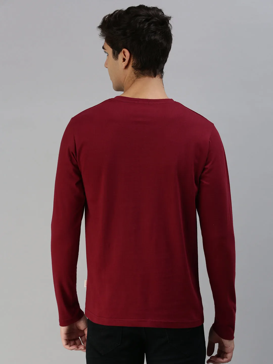 RECONNECTING Maroon Printed Full Sleeve T-Shirt