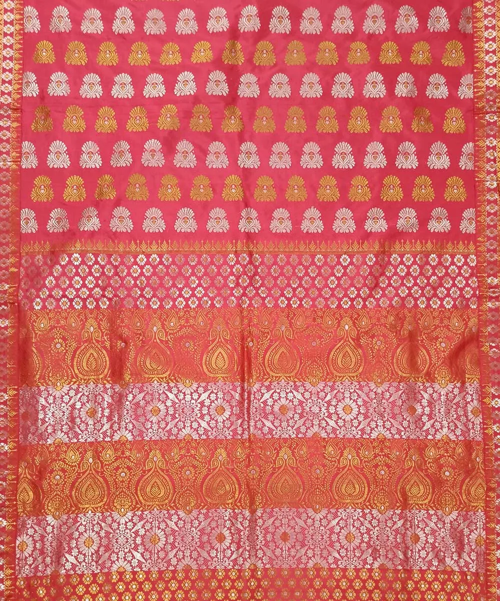 Red pink silk handloom assam mekhela chador