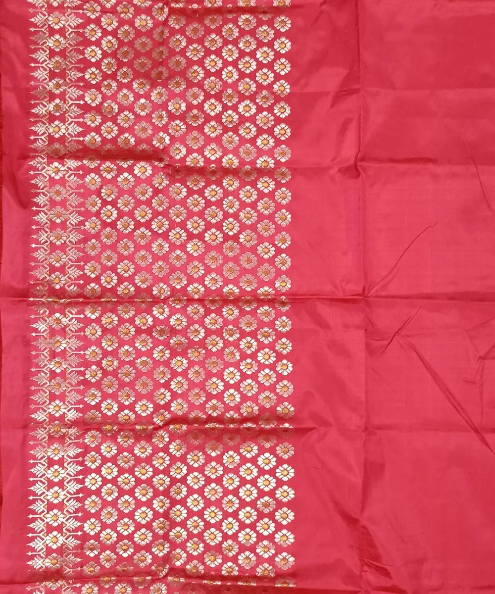 Red pink silk handloom assam mekhela chador