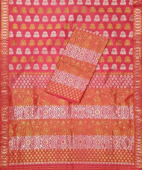 Red pink silk handloom assam mekhela chador