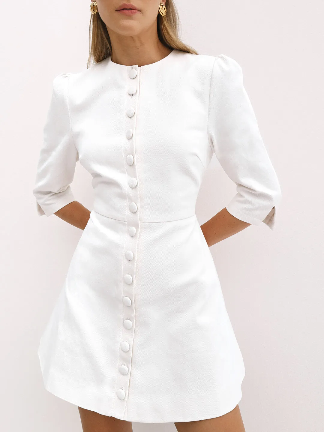 Roma Elegant Denim Day Dress | White