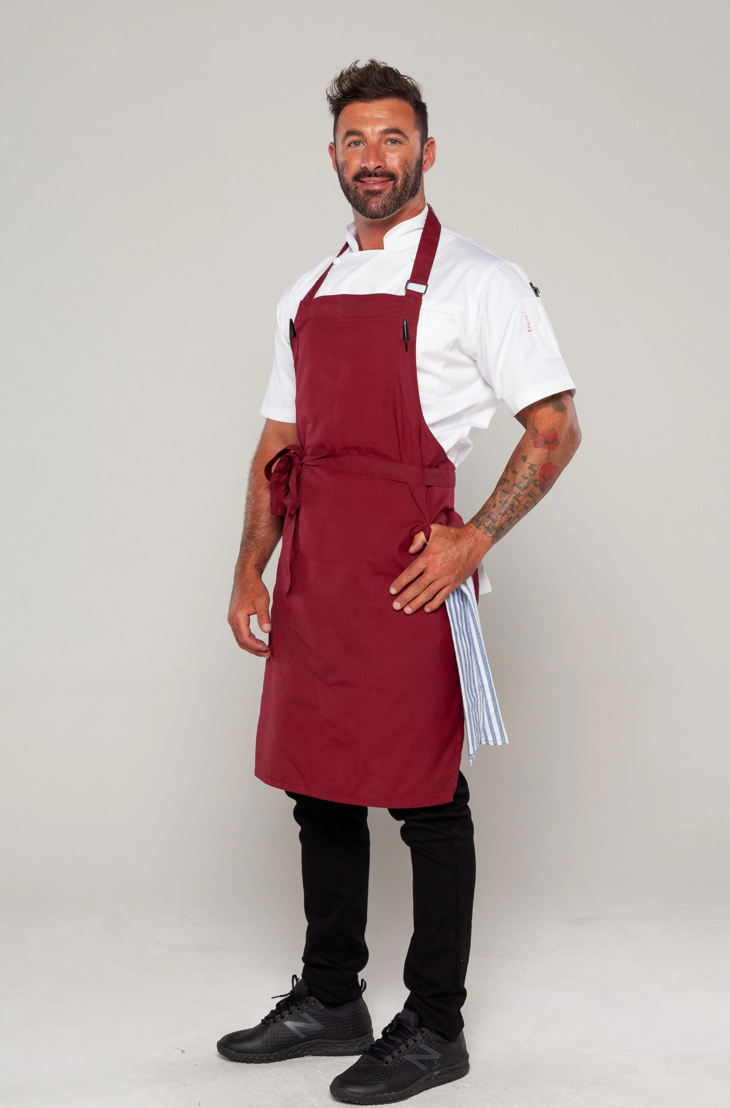 Ross MAROON bib apron with pocket Large