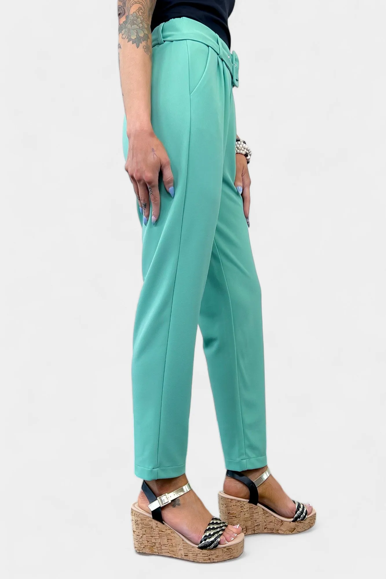 Sage Belted Stretch Pants