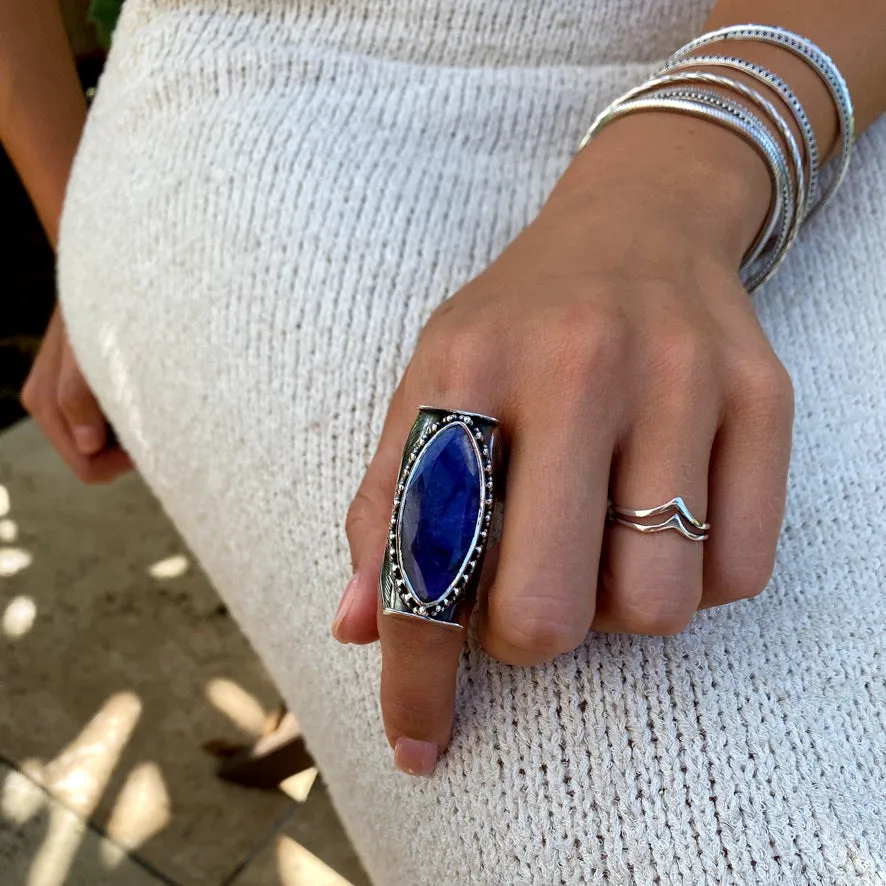 Sapphire Quartz Ring with elegant, long marquise gemstone- Devani