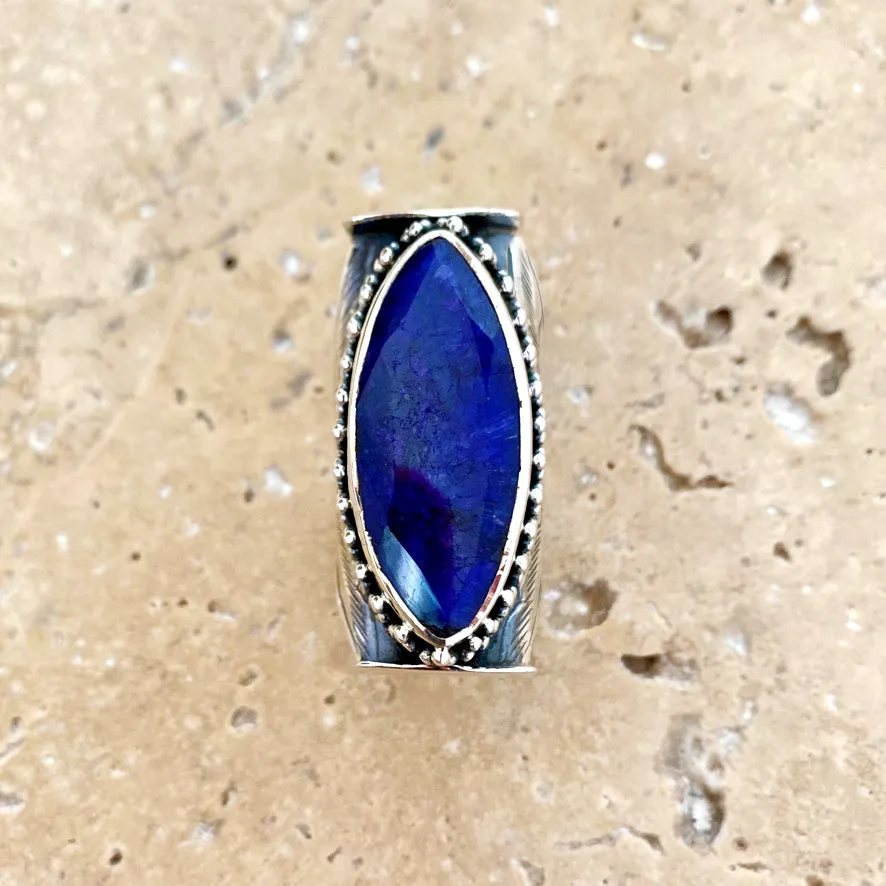 Sapphire Quartz Ring with elegant, long marquise gemstone- Devani