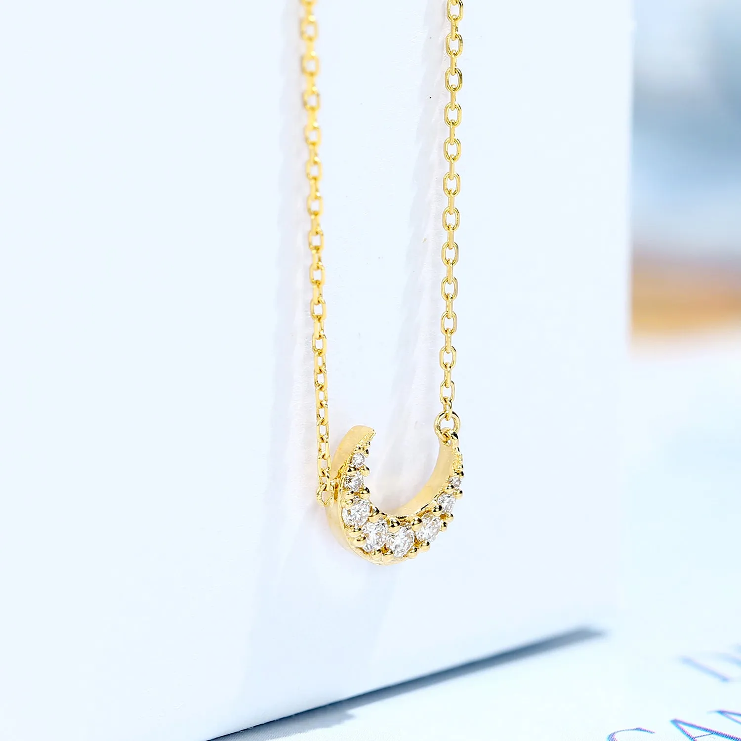 Simple and Elegant moon Diamond Pendant Necklace- CN002