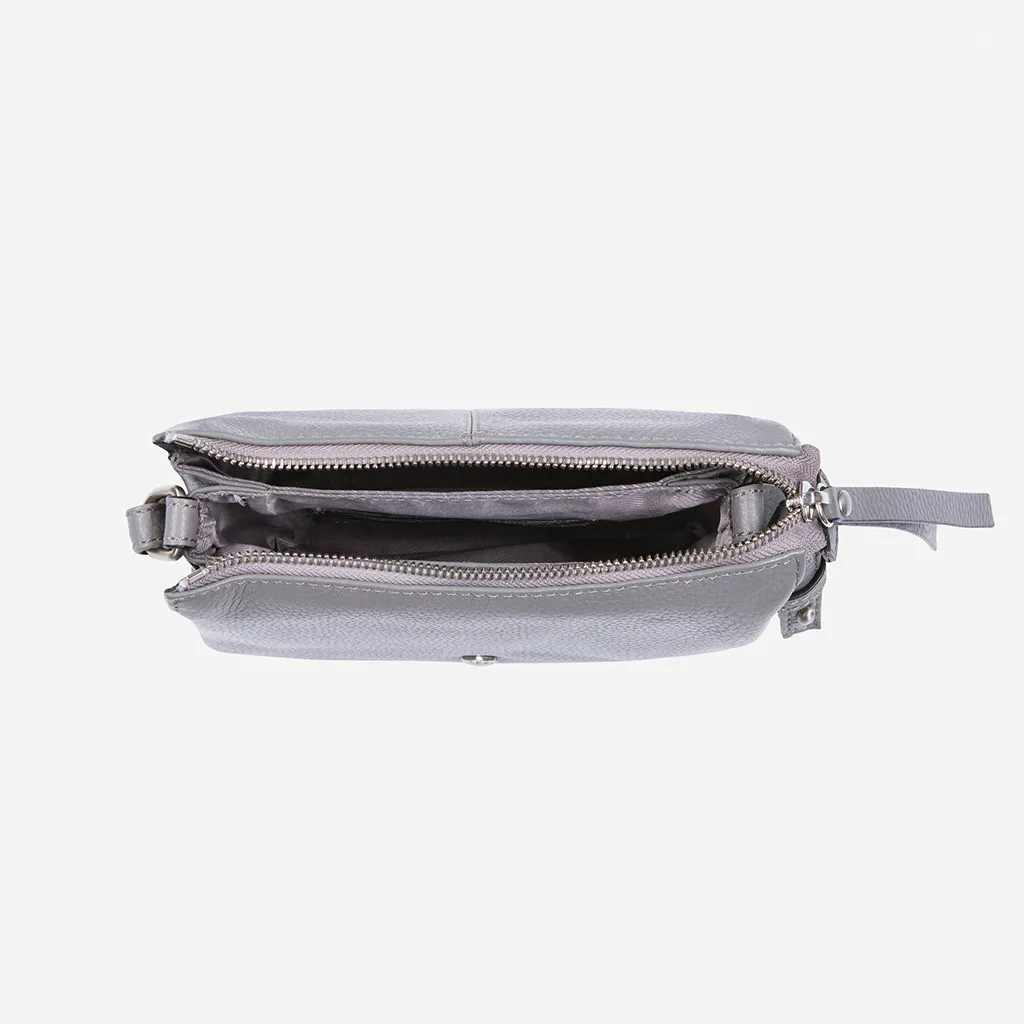 Slim Ladies Leather Crossbody, Oyster Grey