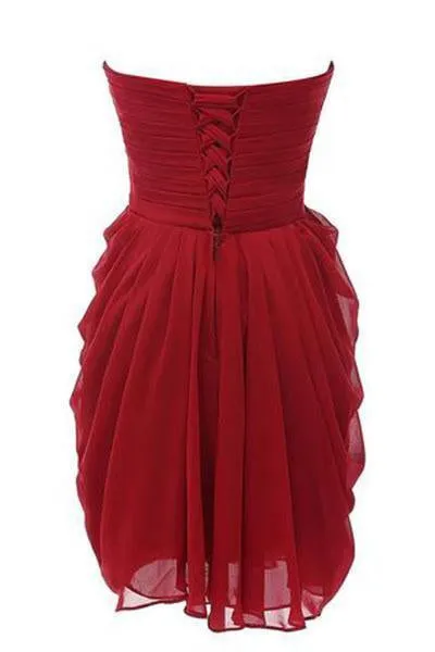 Strapless Chiffon Short Bridesmaid Dresses Prom Gowns