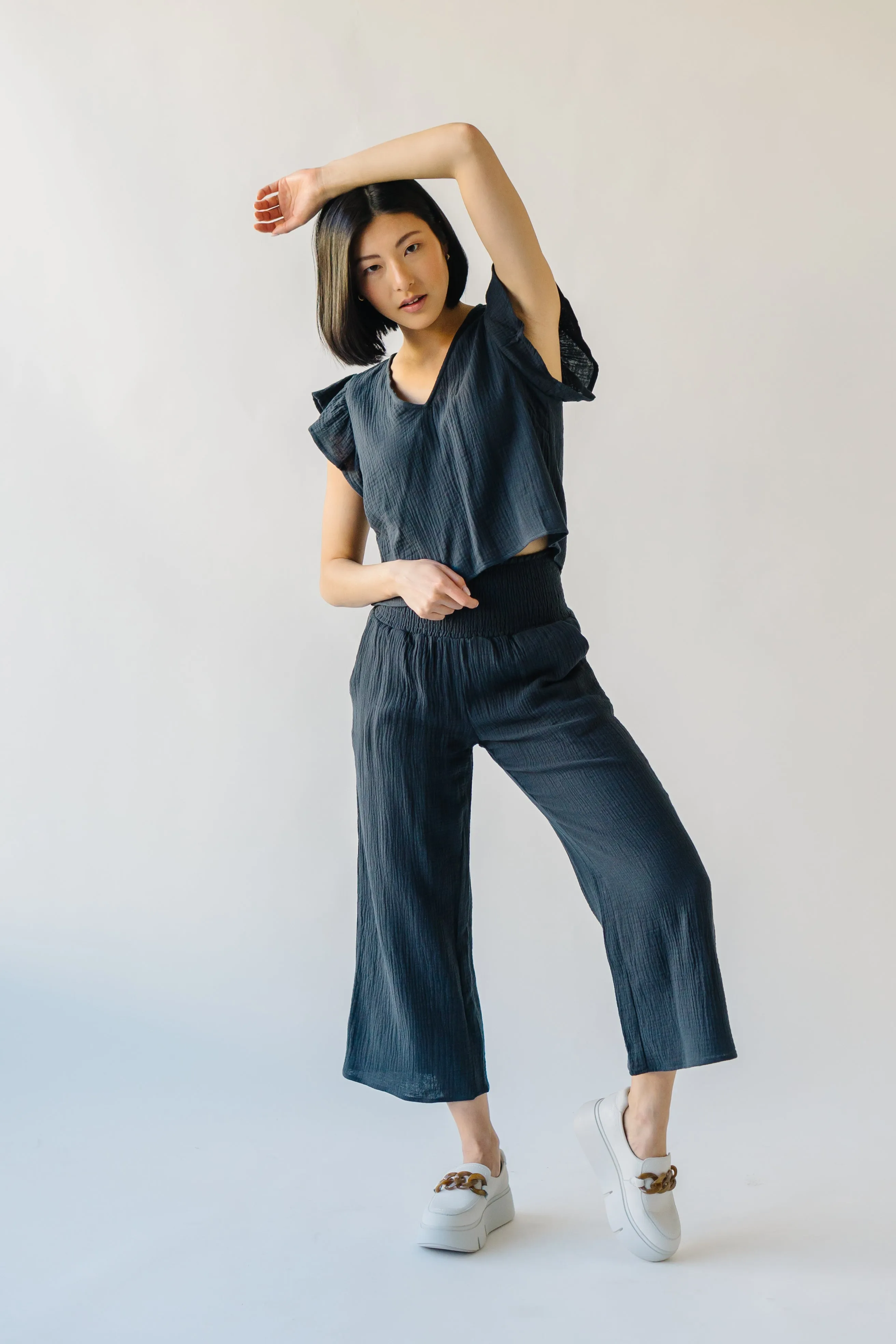 The Danica Ruffle Detail Gauze Blouse in Navy