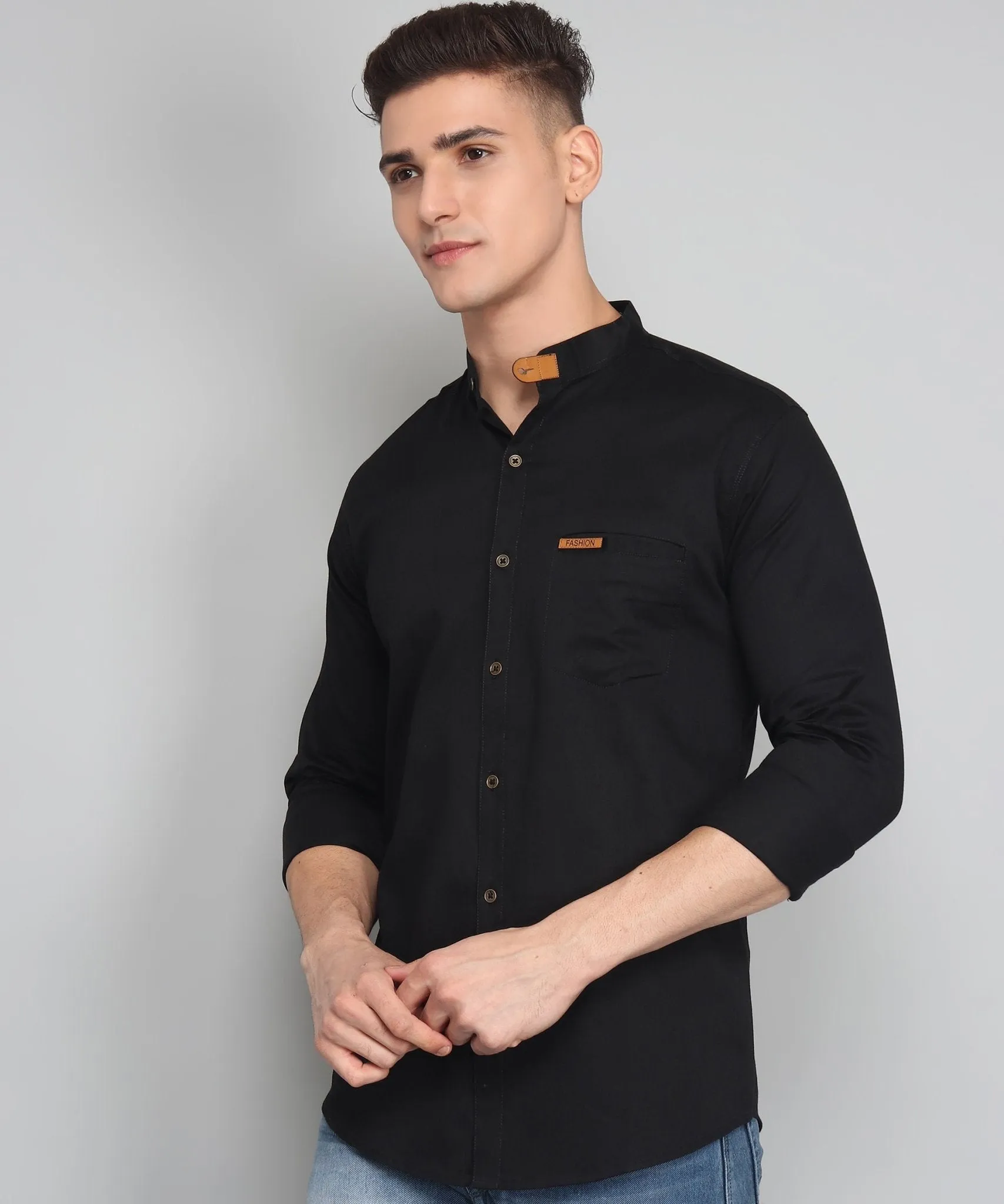 TryBuy Premium Classy Ravishing Black Cotton Solid Button-Up Shirt For Men