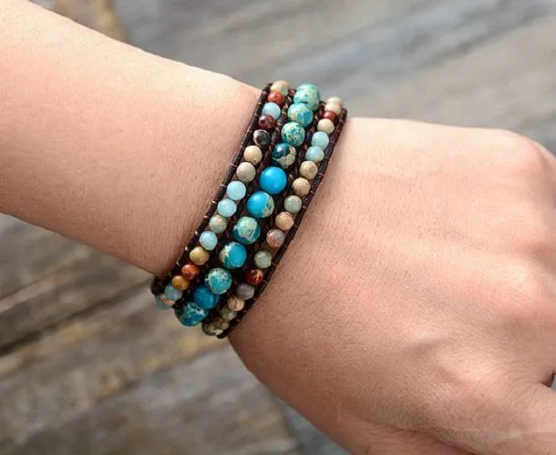 Tyra Handmade Jasper Leather Wrap Bracelet