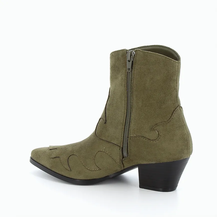 'Vanessa Wu' Olive Faux Suede Cowboy Ankle Boots