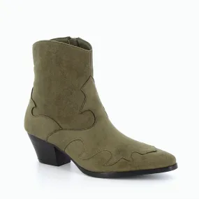 'Vanessa Wu' Olive Faux Suede Cowboy Ankle Boots