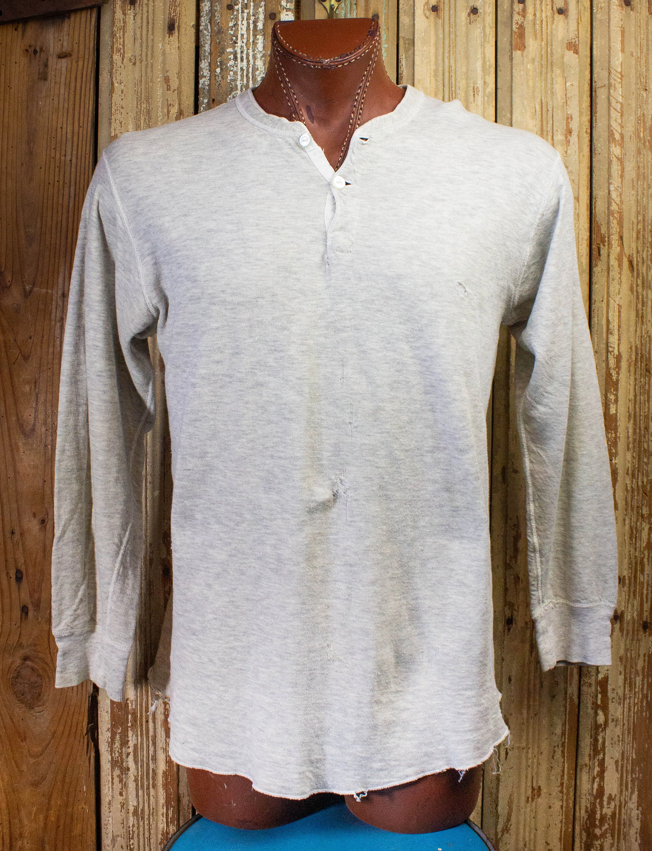 Vintage Duofold Long Sleeve Henley Shirt 60s Gray XL