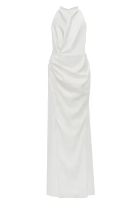 White Mock neck sleeveless low slit dress