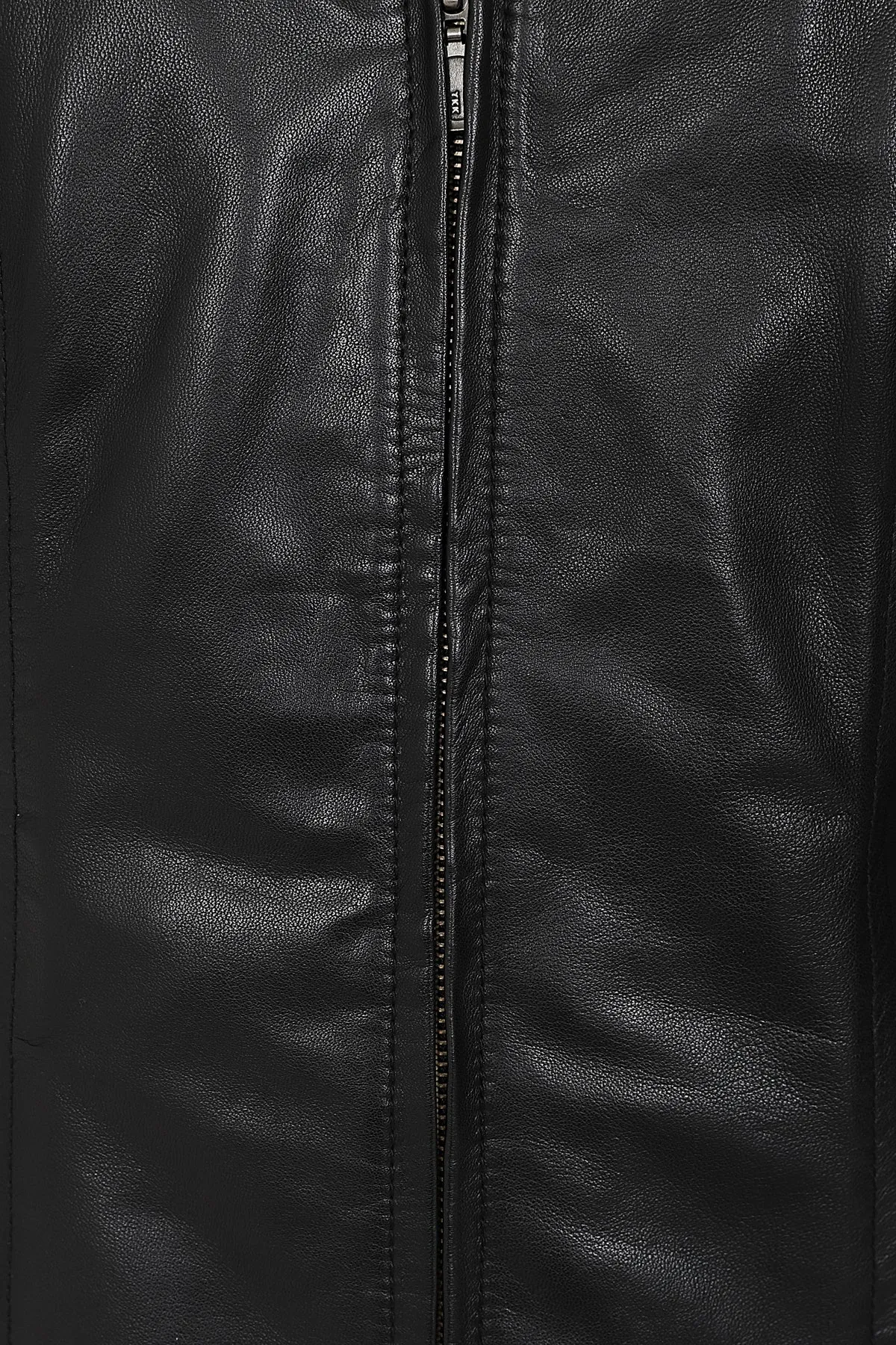 Women's Black Classic Zip Up Genuine Leather Jacket with a “V” Neck  - LAURA