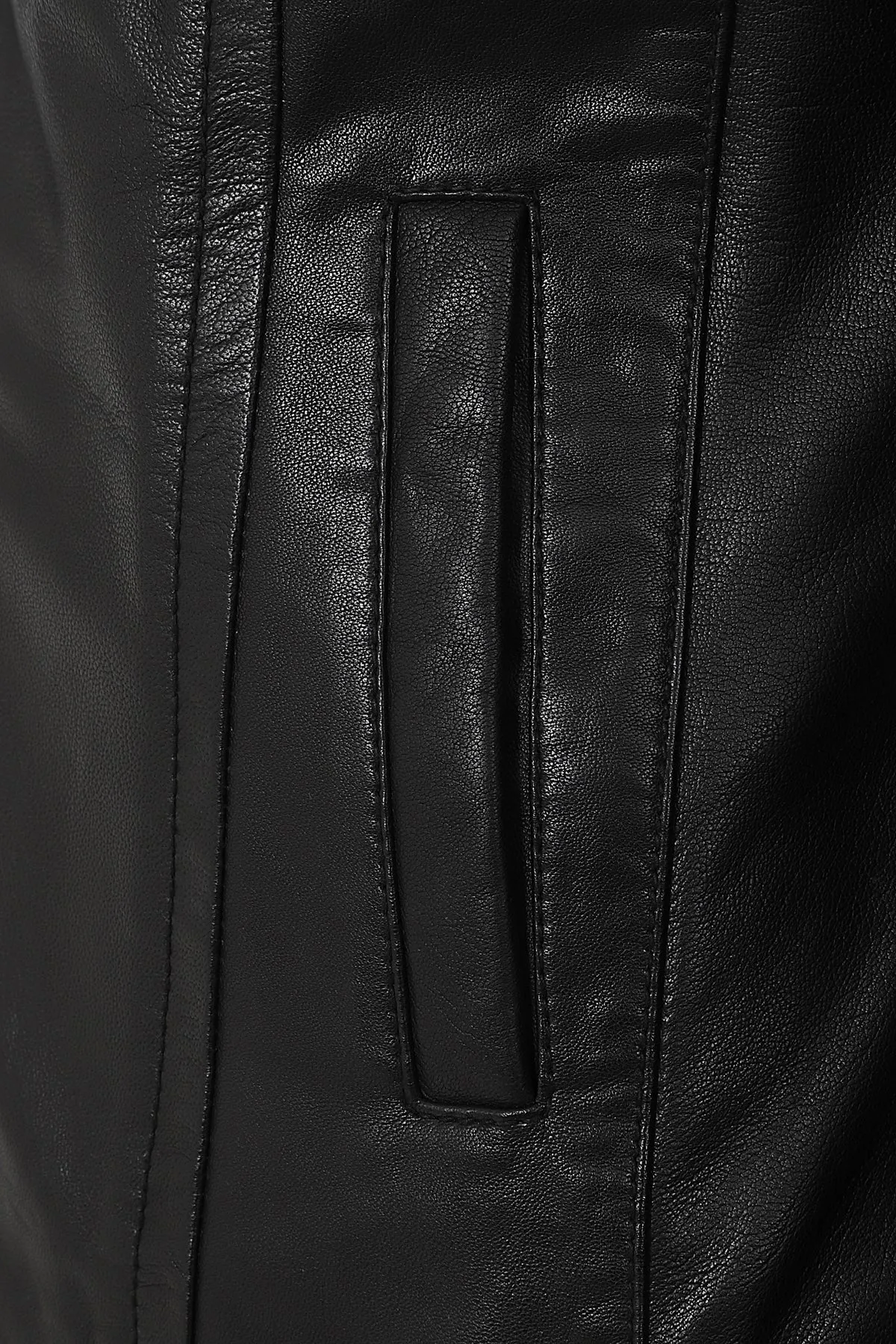 Women's Black Classic Zip Up Genuine Leather Jacket with a “V” Neck  - LAURA