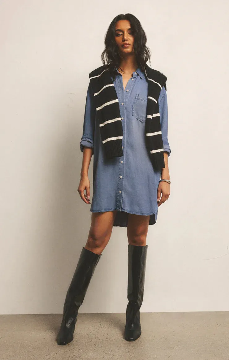 Z Supply Dover Chambray Mini Dress (Sun Bleached Indigo)